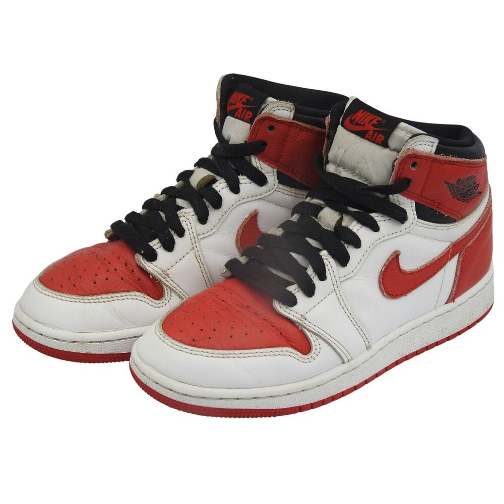 Nike Boys Air Jordan 1 Retro High OG White Red Lace-Up Sneaker Shoes Size 5Y